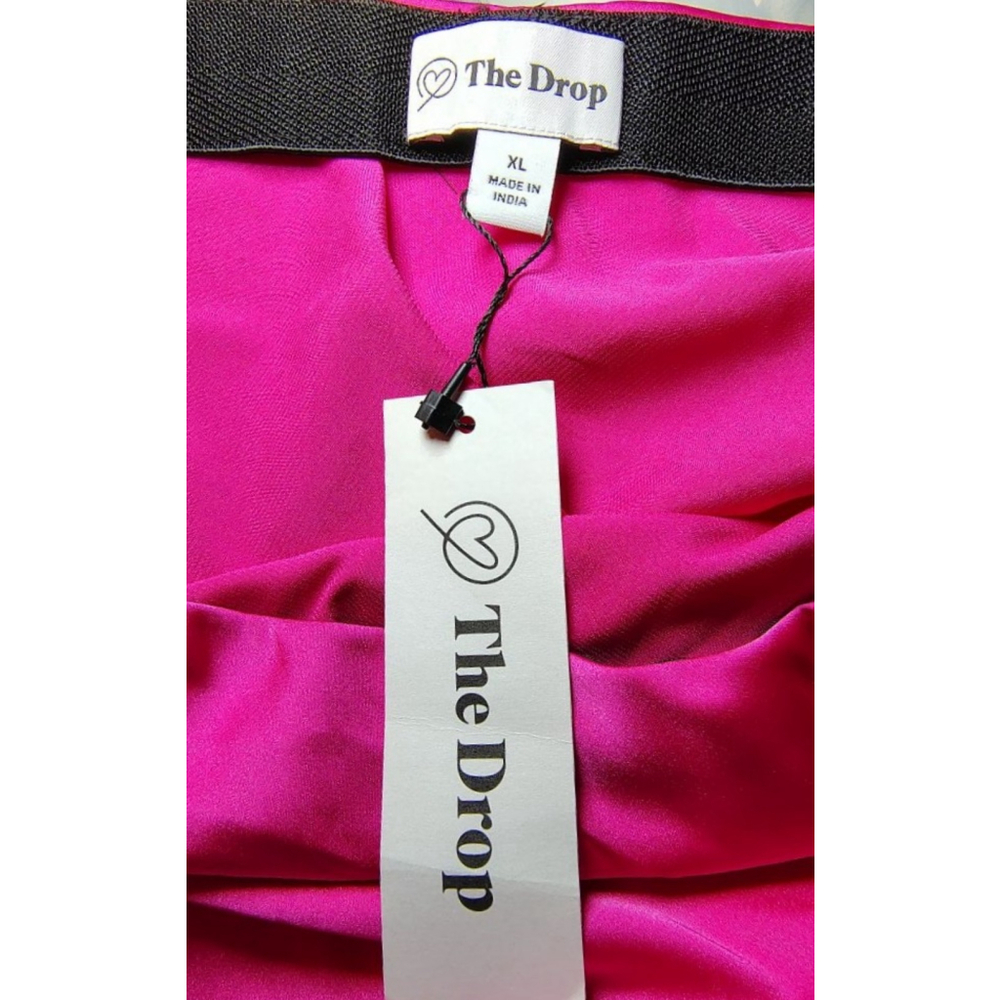 The Drop XL Hot Pink Satin Midi Skirt Elastic Waist Barbiecore Party Date Night - Picture 6 of 7